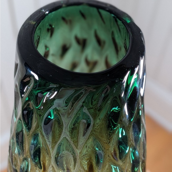 Large Emerald Amber Ombre Art Glass Vase Sculptural Textured Home Decor Gift - Picture 3 of 8